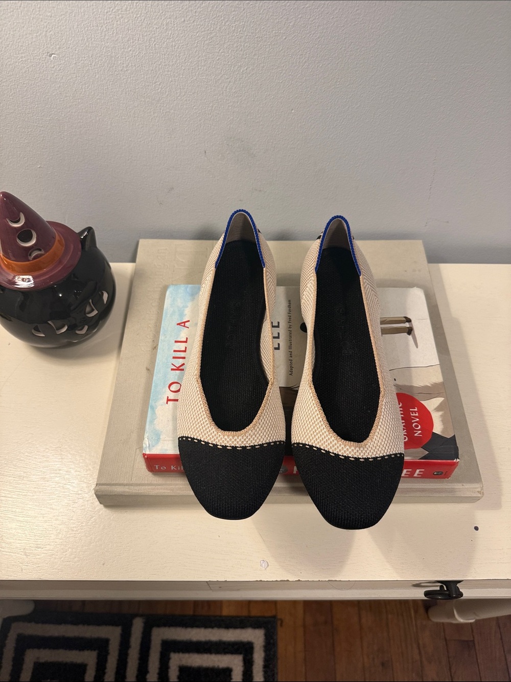 Rothy's Black and Cream Knit Two-Tone Ballet Flats